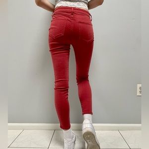 Red orange high rise skinny stretchy jeans